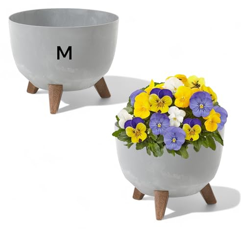 MELTOM Blumentopf mit Füßen aus Kunststoff, Schale Rund Betonmuster (Grau, M-29cm)
