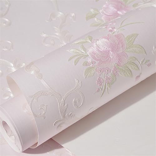 GIBZ Papier Peint Adhesif 3D Vintage Floral Décoration Murale Autocollante Rustique Coloré pour Chambre Mural Meuble Armoire Violet 0.53x5m