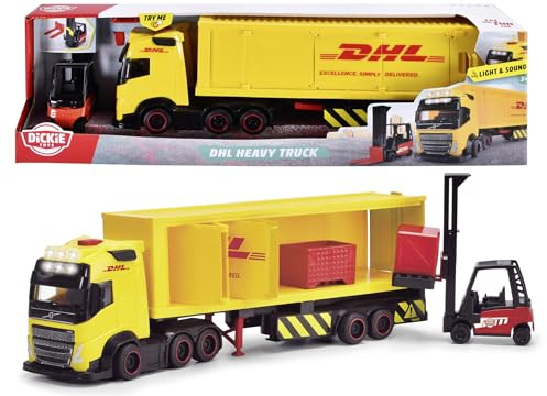 Dickie Toys - Volvo DHL Truck FH16 (35 cm) - Post- & Paket-Transporter für Kinder ab 3 Jahre, Spielzeugauto-Set mit Gabelstapler, Zubehör, Licht & Sound, inkl. Batterien
