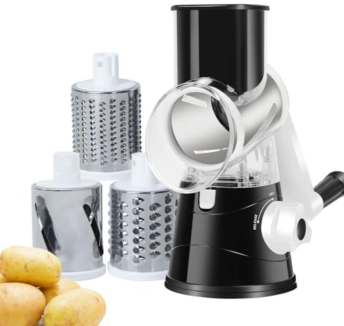 Râpe À Fromage Rotative - Coupe Legumes Multifonctions Avec 3 Lames En Acier Inoxydable, Mandoline De Cuisine Manuelle, Hâchoir À Légumes, Râpe À Légumes Pour Couper Salade, Fruit, Carotte