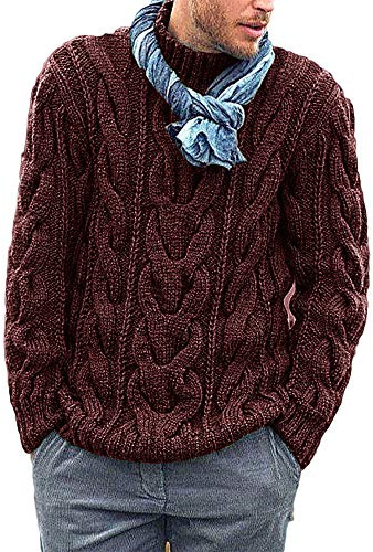 Runcati Knitted Mens Jumper Cable Knit Sweater Long Sleeve Ribbed High Neck Winter Pullover Thick Knitwear