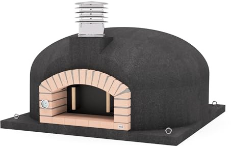 MOVELAR - Holzofen für den Außenbereich, Modell OLYMPUS MONS (Schwarz - 170 x 170 x 90 cm) – isoliert mit Kork & 3 Keramikmatten, robuster Steinofen für Pizza & Brot
