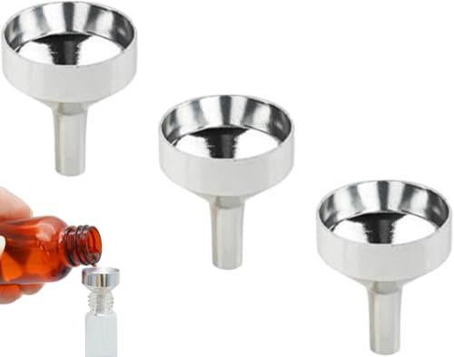 KINDOYO Mini Imbuti in Metallo 3 Pezzi - Piccoli Imbuti di Riempimento per il Riempimento di Mini Bottiglie, Imbuti in Alluminio (diametro 1,8 cm) per Oli Essenziali, Profumi