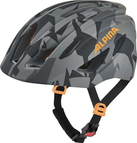 ALPINA PICO Flash - Beleuchteter, Leichter & Bruchfester Fahrradhelm Mit Fliegennetz Für Kinder, Black-camo orange Gloss, 50-55 cm