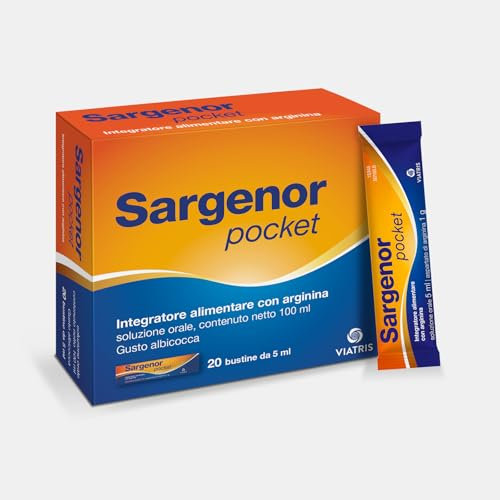 Sargenor Pocket, Integratore Alimentare con Arginina, Utile in Caso di Stanchezza Fisica e Mentale, 20 Bustine, Confezione da 100 gr