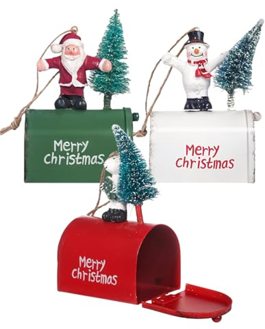 Liobelon 3 buzones de Navidad, adornos de árbol de Navidad, mini buzón de correo de Navidad, buzón de correos vintage para buzón de Papá Noel, adornos decorativos para colgar árbol de Navidad, muñeco