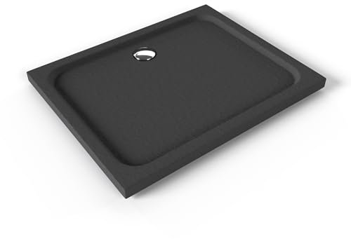 Moments of Glass Plato de ducha Acrílico Shimmer Stone 80x80 cm Gris – Textura Pizarra, Antiderrapante, Antibacteriano, Resistente a agentes químicos – Incluye válvula y rejilla