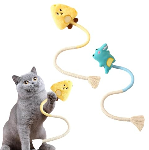 QEDBOJE 2 Piezas Juguetes Interactivos para Gatos, Cuidado Dental y Contra el Mal Aliento, Juguete de Dentición, Cuerda Dental, Juguete para Masticar (Multicolored)