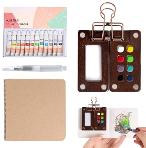 Mini Acuarelas Paleta Pintura: Acuarelas De Viaje - Mini Paleta De Acuarela PortáTil De 8 Rejillas con Clip
