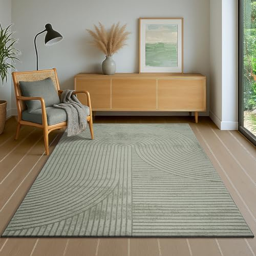 the carpet Everest - modern short pile with high-low effect, 3D effect, high pile density and pleasantly soft, Green, 240 x 340 cm