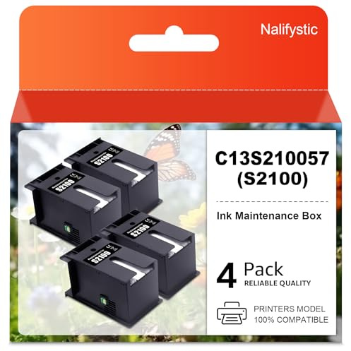 Nalifystic S2100 Wartungsbox kompatibel für EPS S2100 C13S210057 SC13MB Resttintentank Tintensammlereinheit für SC-F500 SC-F570 SC-F571 T2170 T3170 T5170 SC-T5180 Drucker(4 Stück Schwarz)