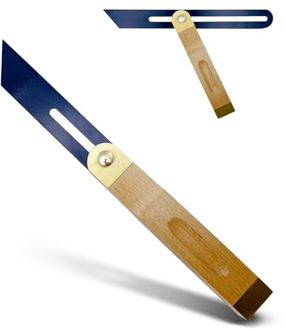 MIB Schmiege mit Buchenholzschenkel | Winkelschmiege | Präzisionswinkel | 250x28x1,0mm mit blauer Klinge | Messingbeschlag | Winkelmesser für Zimmermannswinkel | Messwerkzeug für Schreiner & Tischler