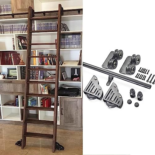 WUNMSKZR Rolling ladder Hardware Library, Sliding Ladder Hardware Kit, Round Tube Mobile Ladder Track For Home/Indoor/Loft, With Floor Roller Wheels，10ft/300cm Track kit