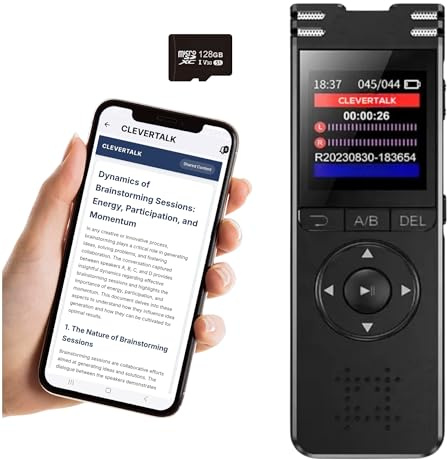 CleverTalk SmartRec Grabadora de Voz con IA | Activada por Voz | App Móvil, Mac, Windows y Web | Cloud Europea GDPR | 128GB | Audio HD 1536kbps | USB-C