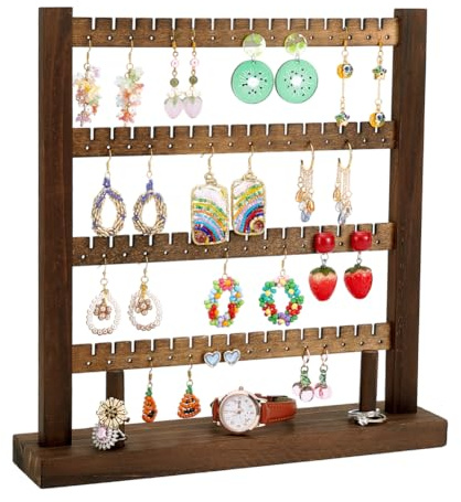 PH PandaHall Espositore per Orecchini in Legno Porta Orecchini Organizer, 4 Livello Portaorecchini Appendere Display per Gioielli Collane Anelli Bracciali Portachiavi, Possibilità di 128 Orecchino
