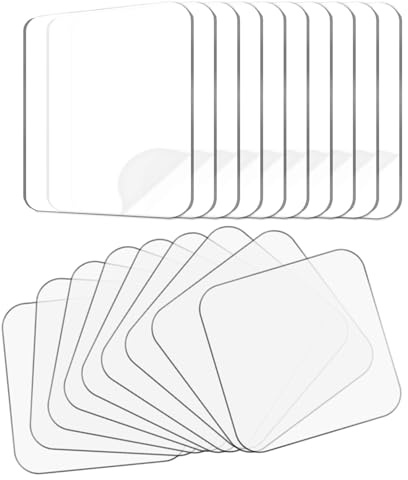 DIPZO Set di 20 nastri adesivi biadesivi, pad trasparenti 6x6cm, adesivo senza tracce per pareti, pavimenti e vetro, nastro nano riutilizzabile per casa e ufficio