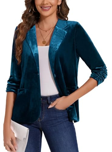 Womens Vintage Velvet Blazer 3/4 Ruched Sleeve Elegant Notch Lapel Jacket | Vintage Velvet Cardigan Blazers Suit for Ladies 3/4 Sleeve Notch Lapel Neck Womens Elegant Dressy Jacket Wedding Formal Event