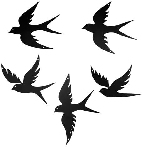 YunBey Set di 5 silhouette di rondini nere in metallo | decorazione murale minimalista di uccelli in volo per salone e interni, arredamento per casa e giardino