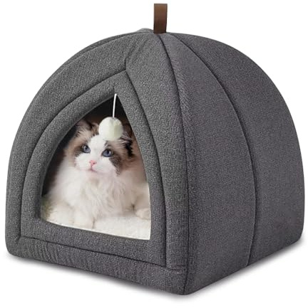 YANGUN Cat Cave Bed, Cat House, Sleeping Cave for Indoor Cats, Non Skid Bottom, Foldable Removable Washable Cuddly Pet Bed for Cats & Small Dogs, Dark Grey, 40x40x40cm
