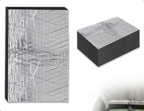 AOYEGIC Confezione da 10 Tappetini Isolanti in Alluminio per Auto,Tappetino Fonoassorbente Autoadesivo,Pannelli per Cofano Auto in Alluminio,per Insonorizzazione,Impermeabili,Ignifughi