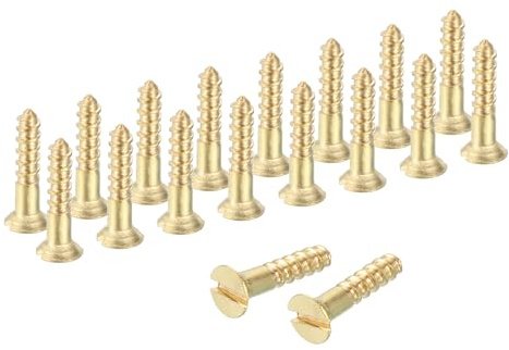 sourcing map Wood Screws, M2 x 10mm Brass Slotted Flat Head Self Tapping Screw Quick Metal Self-Tapping for Indoor Household Appliances Furniture Woodworking Pack of 38