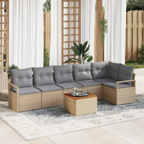 Qnhdfrt Dreisitziges Outdoor Sofa Set Beige Grau Modulares Rattan Gartenmöbel mit Couchtisch Wetterfest für Terrasse Garten Balkon