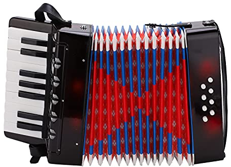 Luqeeg Klavier Akkordeon 17 Key 8 Bass, Schockdes Material Knusprig Timbre Akkordeons Spielzeug mit Einziehbarem Lederband Akkordeon Instrument für Erwachsene Anfänger Schüler