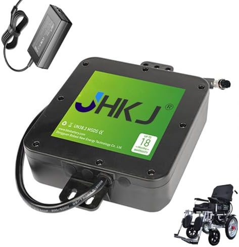 JHKJ 24V 10Ah 12Ah Electric Wheelchair Lithium Battery 24 Volt Mobility Scooter Battery with 29.4V 2A Charger for 300W Wheelchair Motor,GX20,24V 10Ah