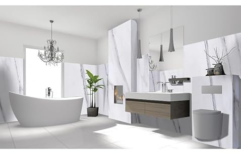 DuraPanel Natural Carrara Marble Waterproof Wall Panel, Tongue and Groove Installation, 2400 x 1200mm, Gloss Finish, Plywood Core with HPL Surface
