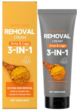Turmeric Hair Removal Cream For Face,Body And Genitals,3 In 1 Hair Removal Cream For Women And Men,Gentle Depilatory,Moisturizing,Natural Ingredients,Suitable For All Skin Types(100g)