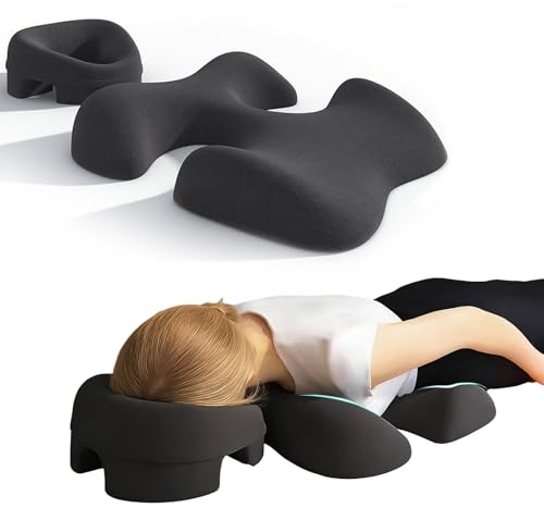 OUGPIU Breast Support Pillow,Face Down Pillow with Face Hole,Ergonomic Massage Headrest and Chest Cushion Chest Pad Set,Foam Memory Prone Pillow for Massage,Beauty Salon,Spa,Home (Dark gray)