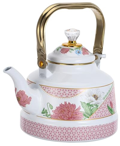 CRAFTHROU Bollitore Vintage in Smalto da 1,7l con Motivo Floreale Rosa, Resistente alle Alte Temperature e Facile da Pulire, per Cucina e Casa
