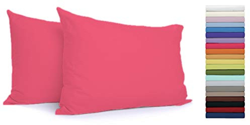 Coppia Federe per Guanciali con 3 Bottoni 100% Cotone Misura cm 50x80 Colore CICLAMINO Made in Italy 57 fili al cm2