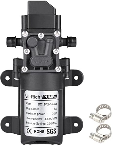 VerRich 12V Water Pumps High Pressure self Priming Diaphragm Pump with 2 Adjustable Hose Clamp for Motorhome,Caravan