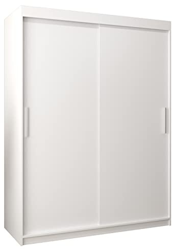 MEBLE KRYSPOL Tokyo 150 Kleiderschrank mit Zwei Schiebetüren für Schlafzimmer – moderner Aufbewahrungsschrank mit Kleiderstange und Regalen – 150x200x62cm - Mattweiß