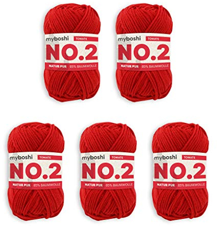 myboshi Häkel- und Strickgarn | Modell: No.2 mit Kapokfaser | leichtes Garn | Packung mit 5 Knäueln | 2320 Tomate