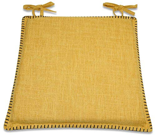 CnA Stores - Set of 4 Ochre Woven Crosshatch Kitchen Dining Garden Chair Cushion Seat Pads With Ties Zipped Removable Covers