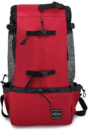 AOOM Haustier-Rucksack, Schultergurt, Belüftung, kann gewaschen werden, Outdoor-Rad-Rucksack, Einkaufen, rot, XL
