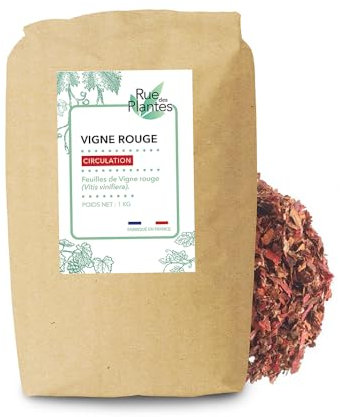 Vigne Rouge Feuilles Coupées 1kg – Plante pour Infusion Bien-Être | Soutient la Circulation & Aide à Réduire la Sensation de Jambes Lourdes | Conditionnée en France, RUE DES PLANTES
