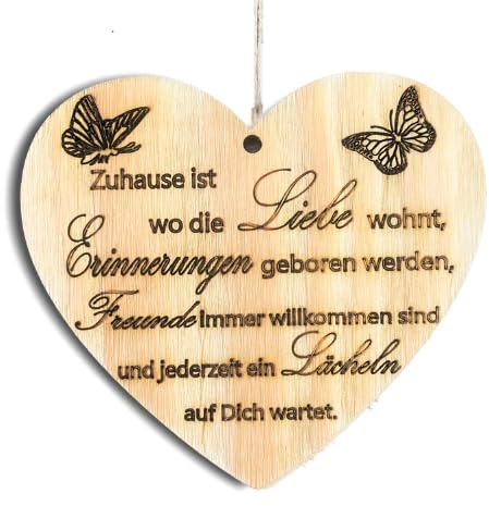 Pet-Jos Holzherz Herz Schild Dekoschild Holzschild 10 x 10 cm Geschenk für die Familie Spruch Geschenk Holz Geschenk EIN Geschenk für die Familie
