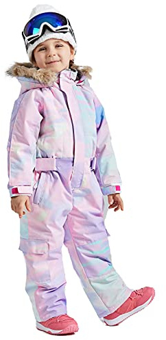 Bluemagic Kid's Girl Boy One Piece Snowsuits Ski Suits Waterproof Overalls Jackets Snowboarding (160cm,NEON WATERCOLOR)