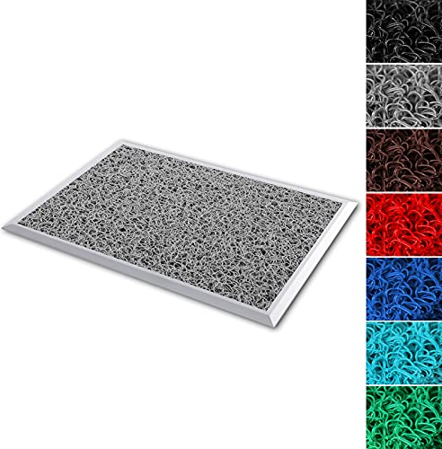 Desinfektionsmatta i aluminium | Hygienisk matta | Dörrmatta som fångar smuts | Robust och kraftfull fotskrapa | Spaghettimatta i 7 färger (68 x 98 cm, turkos)