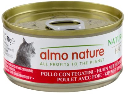 Almo Nature - HFC Natural - kyckling och lever - våt kattmat för vuxna: 24 burkar med 70 g