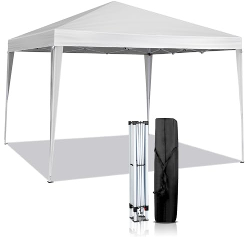 3x3m Tonnelle de Jardin Pliable Aluminium Imperméable Tente de Reception avec aux UV Pavillon Bleu Bâche PE Epaisse de env pour Fête Marriage Les Activités Commerciales (Blanc)