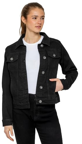 989Zé ENZO Womens Designer Denim Jacket Ladies Stretch Casual Button Up Western Classic Jeans Coat (M, Black)