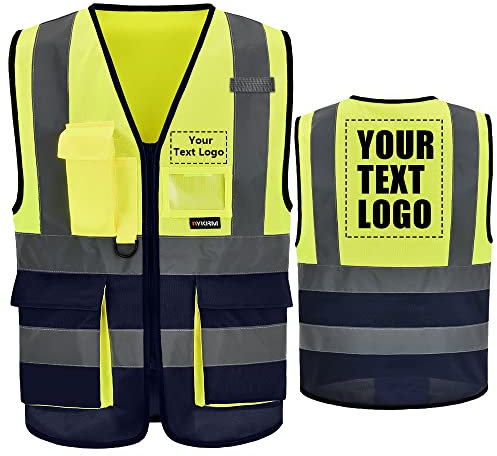 AYKRM 21 Farben Personalisierte bedruckbare Warnweste aufdruck mit Text oder mehrfarbigem Logo und Mehreren Taschen, Warnschutz Arbeitsweste Sicherheitsweste mit bedruckbare
