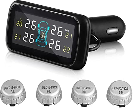 LEIDIMUS Reifendruckkontrollsystem Auto TPMS(0~8Bar), TPMS Wireless Monitor Mit 4 Reifendrucksensoren Echtzeit-Reifendruck Und Temperatur,A