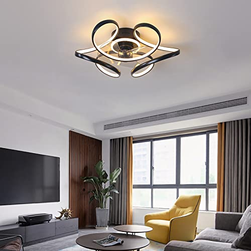 Lampadario Con Ventilatore Da Soffitto Moderno DC Reversibile 6 Velocità 40W Plafoniera Con Ventilatore LED Dimmerabile Silenzioso Modalità Inverno Estate Per Camera Da Letto Lounge-Black