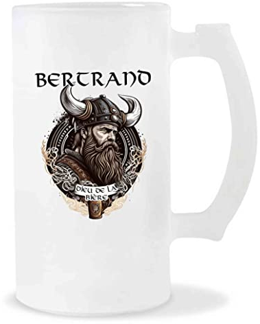 Planetee Chope de Bière Bertrand Design Viking | Verre à bière pinte Cadeau Apéro Humour alcool pour amateur de bière