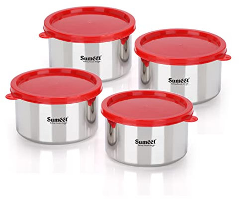 Sumeet Stainless Steel Airtight & Leak Proof Food Storage Container, 650ML, 12CM, Pack of 4PC, Silver